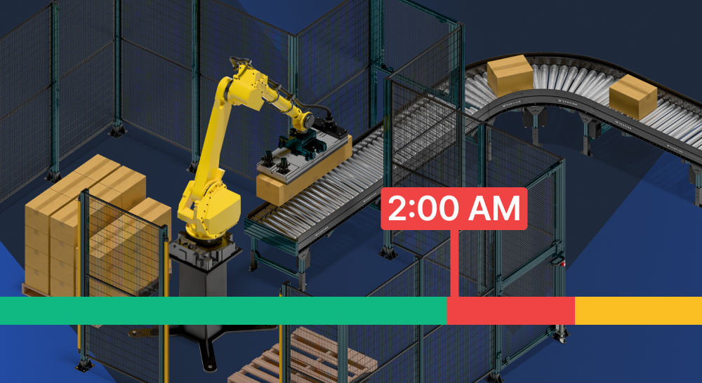 3D Render of an Automated Palletizer Working at 2 AM